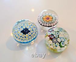 Lot of 3 Vintage Murano Millefiori Glass Paperweights Fratelli Toso