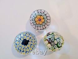 Lot of 3 Vintage Murano Millefiori Glass Paperweights Fratelli Toso