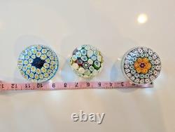 Lot of 3 Vintage Murano Millefiori Glass Paperweights Fratelli Toso