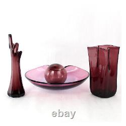 Lot of 4 Vintage Murano Italian Hand Blown Purple Glass 1 Bowl 2 Vases 1 Ball