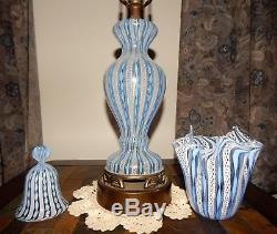 Lot of Vintage Murano Latticino Blown Art Glass LampBellVase Lattice