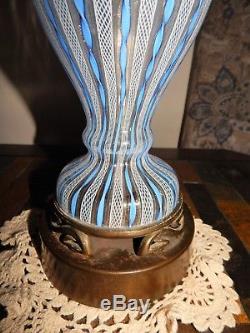 Lot of Vintage Murano Latticino Blown Art Glass LampBellVase Lattice