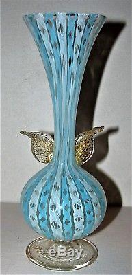 Lovely Vintage Venini Murano Italia Latticino Art Glass Vase / Aventurine