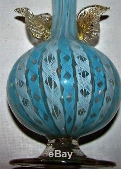 Lovely Vintage Venini Murano Italia Latticino Art Glass Vase / Aventurine