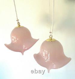 Lovely opalescent pink ceiling lamp Murano glass lampadario vintage 70 U