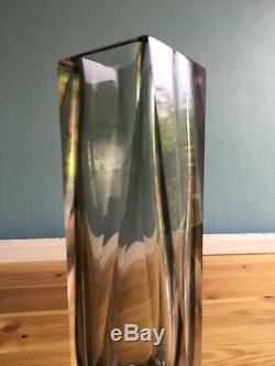 Lrg Vintage Faceted Murano Art Glass Mandrazzato Studio Cased Sommerso Vase 10