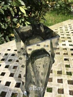 Lrg Vintage Faceted Murano Art Glass Mandrazzato Studio Cased Sommerso Vase 10