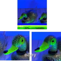 MAGNIFICENT Vintage MURANO GLASS DUCK Figurines Figure Set Gold Aventurine GLOWS