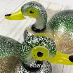 MAGNIFICENT Vintage MURANO GLASS DUCK Figurines Figure Set Gold Aventurine GLOWS