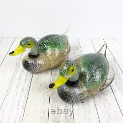 MAGNIFICENT Vintage MURANO GLASS DUCK Figurines Figure Set Gold Aventurine GLOWS