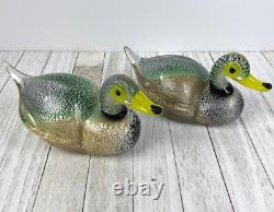 MAGNIFICENT Vintage MURANO GLASS DUCK Figurines Figure Set Gold Aventurine GLOWS