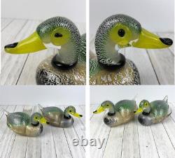 MAGNIFICENT Vintage MURANO GLASS DUCK Figurines Figure Set Gold Aventurine GLOWS