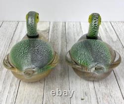 MAGNIFICENT Vintage MURANO GLASS DUCK Figurines Figure Set Gold Aventurine GLOWS
