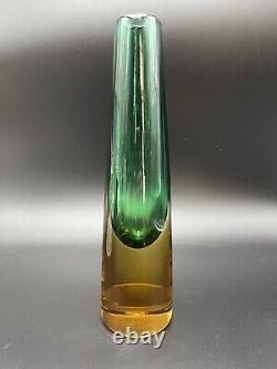MCM 1950's Vintage Murano Salviati Art Glass Sommerso Vase Bottle Green Amber
