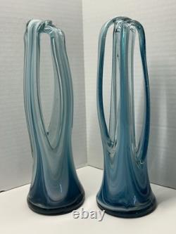 MCM Murano Style Art Glass Stretched Handblown Glass Vintage Set Of Two