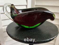 MCM Sommerso Murano Art Glass Bowl Sculpture Ashtray Red Green Clear Vintage