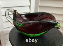 MCM Sommerso Murano Art Glass Bowl Sculpture Ashtray Red Green Clear Vintage