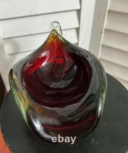 MCM Sommerso Murano Art Glass Bowl Sculpture Ashtray Red Green Clear Vintage