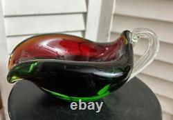 MCM Sommerso Murano Art Glass Bowl Sculpture Ashtray Red Green Clear Vintage