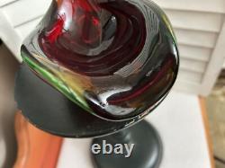 MCM Sommerso Murano Art Glass Bowl Sculpture Ashtray Red Green Clear Vintage