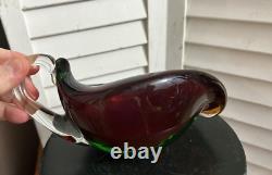 MCM Sommerso Murano Art Glass Bowl Sculpture Ashtray Red Green Clear Vintage