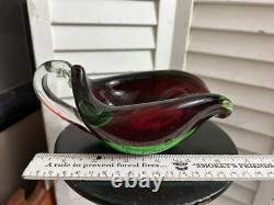 MCM Sommerso Murano Art Glass Bowl Sculpture Ashtray Red Green Clear Vintage