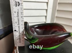 MCM Sommerso Murano Art Glass Bowl Sculpture Ashtray Red Green Clear Vintage