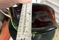 MCM Sommerso Murano Art Glass Bowl Sculpture Ashtray Red Green Clear Vintage