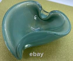 MCM TURQUOISE vtg Murano gold flecks art glass bowl sculpture Alfredo Barbini