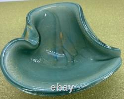 MCM TURQUOISE vtg Murano gold flecks art glass bowl sculpture Alfredo Barbini