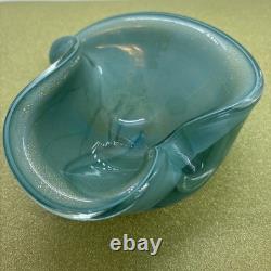 MCM TURQUOISE vtg Murano gold flecks art glass bowl sculpture Alfredo Barbini