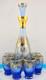 MCM Vintage Blue Murano Venetian Glass 24k Gold Trim Decanter &6 Glasses Set
