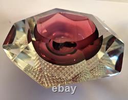 MCM Vintage Flavio Poli Mandruzzato Murano Glass Sommerso Faceted Geode Bowl