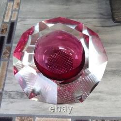 MCM Vintage Flavio Poli Mandruzzato Murano Glass Sommerso Faceted Geode Bowl