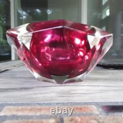 MCM Vintage Flavio Poli Mandruzzato Murano Glass Sommerso Faceted Geode Bowl