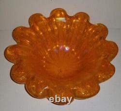 MCM Vintage Murano Orange Silver Glass Bowl Barovier Cordonato d' Oro RARE