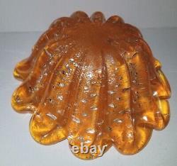 MCM Vintage Murano Orange Silver Glass Bowl Barovier Cordonato d' Oro RARE