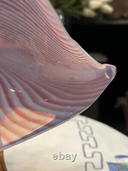 MCM vintage Pink Murano Glass Pulled Feather Leaf Dish Center bowl Opalescent