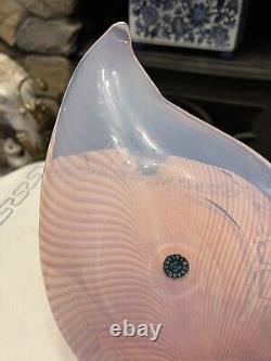 MCM vintage Pink Murano Glass Pulled Feather Leaf Dish Center bowl Opalescent