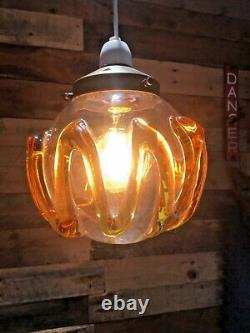 MID Century 60's Retro Murano Blown Glass Amber Trail Ceiling Light Shade 70's
