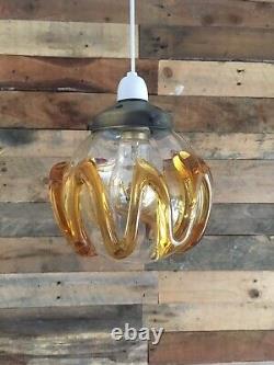 MID Century 60's Retro Murano Blown Glass Amber Trail Ceiling Light Shade 70's