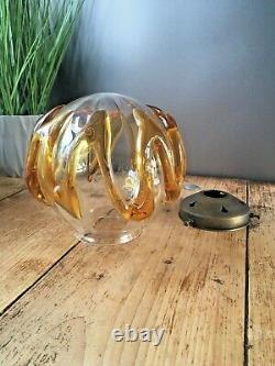 MID Century 60's Retro Murano Blown Glass Amber Trail Ceiling Light Shade 70's