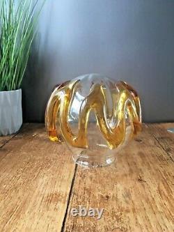 MID Century 60's Retro Murano Blown Glass Amber Trail Ceiling Light Shade 70's