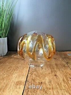 MID Century 60's Retro Murano Blown Glass Amber Trail Ceiling Light Shade 70's