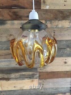 MID Century 60's Retro Murano Blown Glass Amber Trail Ceiling Light Shade 70's