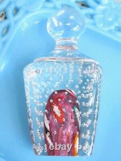 MID Century Vintage Murano Glass Paperweight W Knob / Controlled Bubbles / Tag