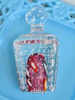 MID Century Vintage Murano Glass Paperweight W Knob / Controlled Bubbles / Tag