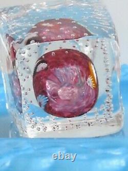 MID Century Vintage Murano Glass Paperweight W Knob / Controlled Bubbles / Tag