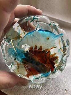 MURANO AQUARIUM FISH BLOCK PAPERWEIGHT CENEDESE Vetri 045 Vintage Glass Colorful