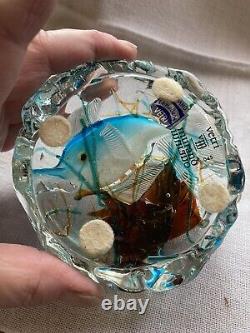 MURANO AQUARIUM FISH BLOCK PAPERWEIGHT CENEDESE Vetri 045 Vintage Glass Colorful